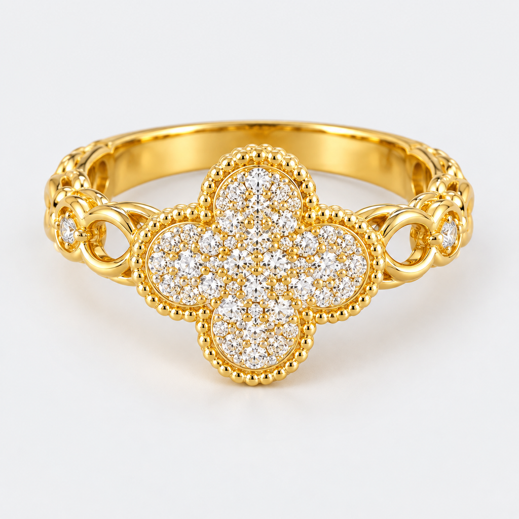 Gold-Tone Sparkling Clover Ring