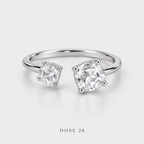 خاتم مفتوح بلون فضي وفصّين  Silver-Tone Two-Stone Open Ring
