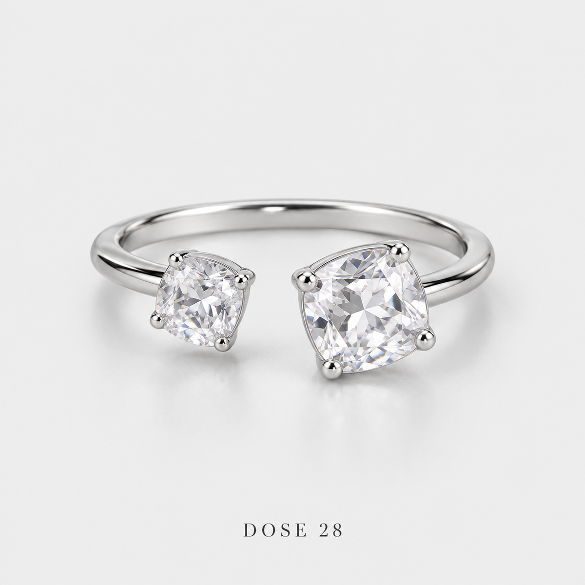 خاتم مفتوح بلون فضي وفصّين  Silver-Tone Two-Stone Open Ring