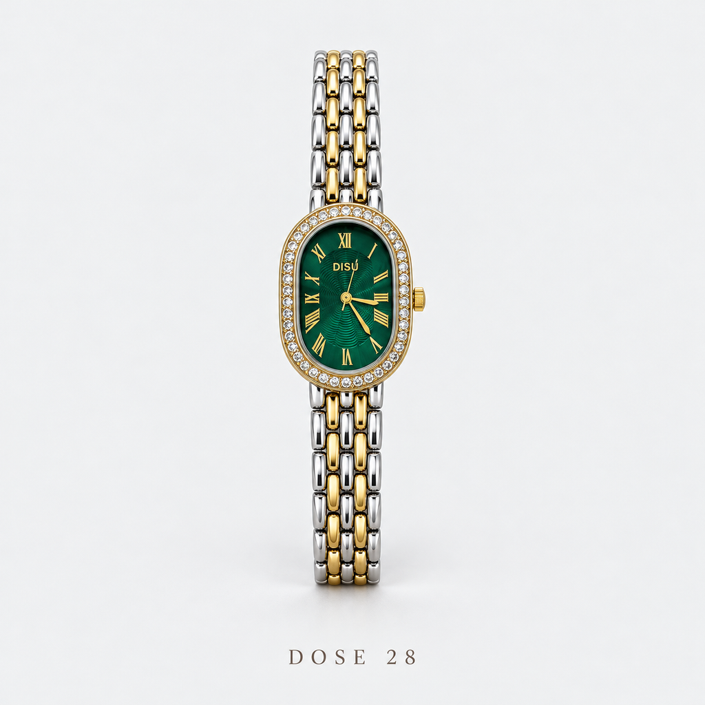 ساعة المينا الأخضر والإطار اللامع Green Dial Two-Tone Watch