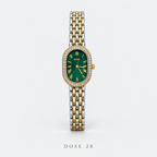 ساعة المينا الأخضر والإطار اللامع Green Dial Two-Tone Watch