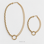 Mixed-Chain Circle Necklace Bracelet Set طقم الدائرة بالسلاسل المزدوجة