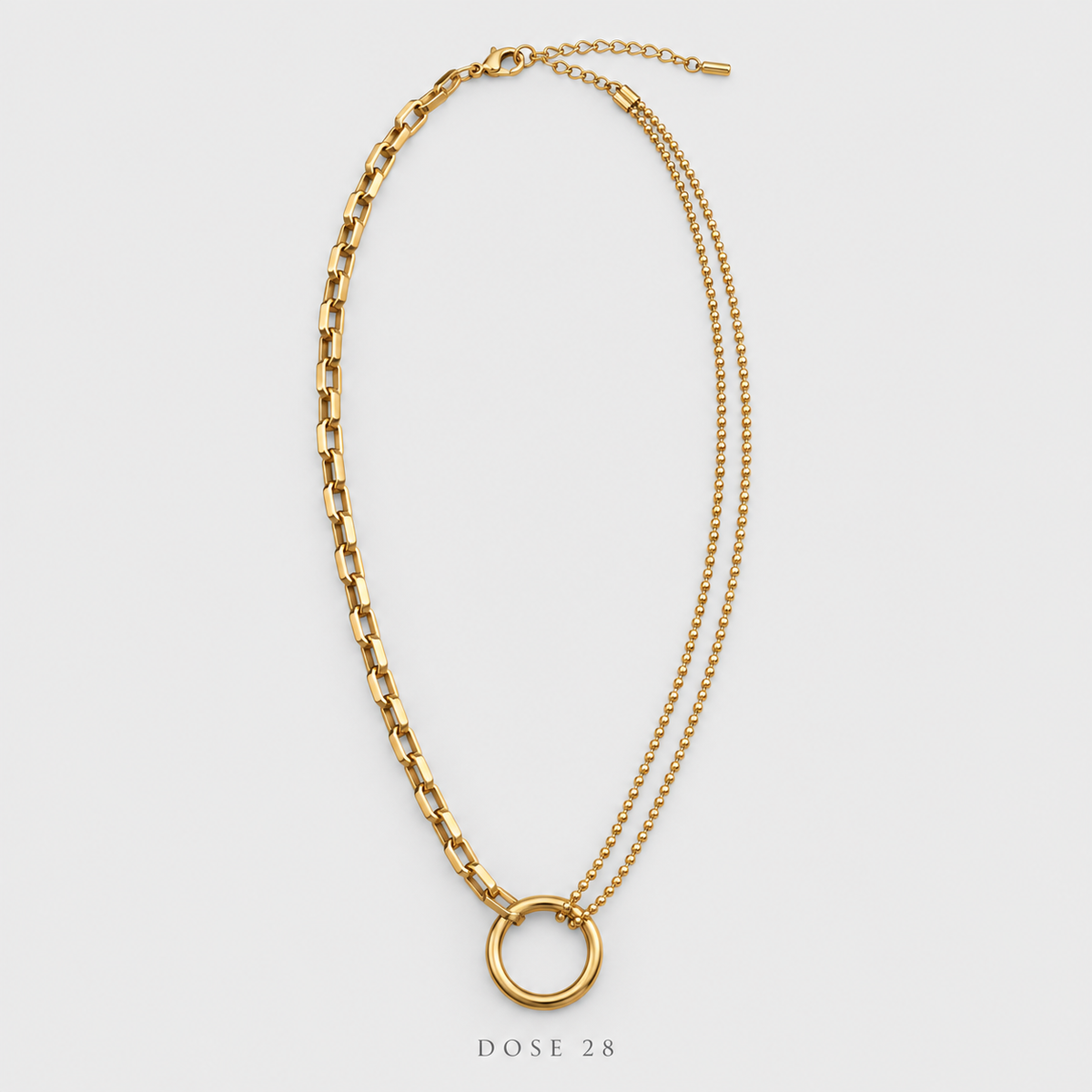 Mixed-Chain Circle Necklace Bracelet Set طقم الدائرة بالسلاسل المزدوجة