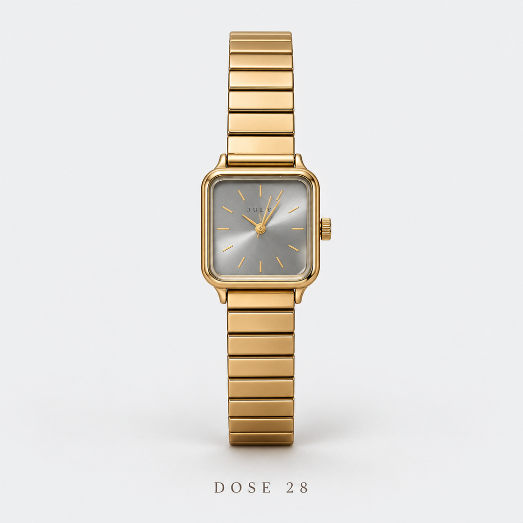 ساعة المينا الرمادي المستطيلة Gray Dial Rectangular Gold-Tone Watch