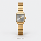 ساعة المينا الرمادي المستطيلة Gray Dial Rectangular Gold-Tone Watch