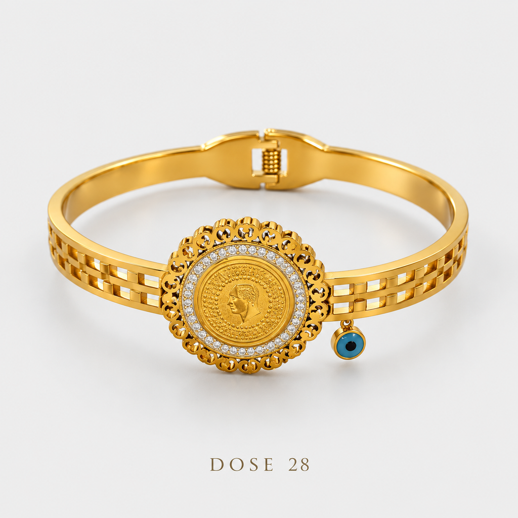 أسوارة الليرة والعين الزرقاء Gold-Tone Coin &amp; Blue Eye Bangle