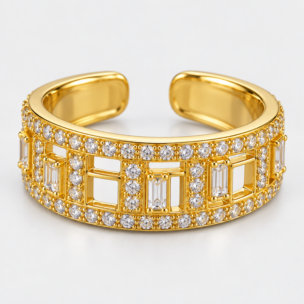 خاتم عريض بلون ذهبي وفصوص لامعة  Gold-Tone Wide Sparkling Ring