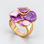 Gold-Tone Statement Ring with Purple and Pink Cluster Design خاتم بلون ذهبي بتصميم متداخل بدرجات البنفسجي والوردي