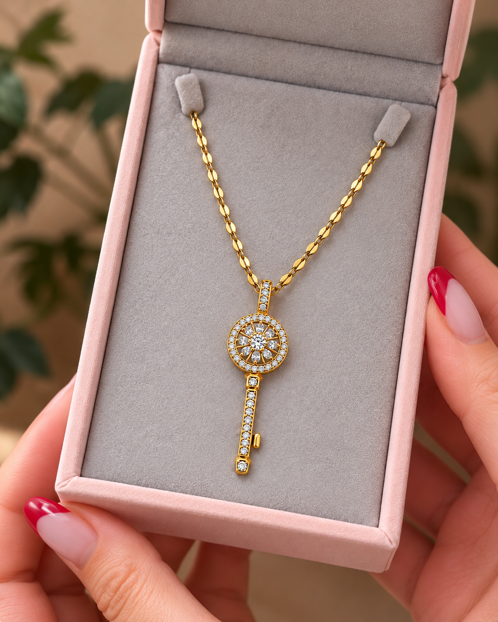 Gold-Tone Sparkling Key Pendant Necklace قلادة بمفتاح براق بلون ذهبي