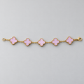 Pink Five-Clover Bracelet — Gold-Tone سوار بخمس زخارف برسيم وردية وسلسلة بلون ذهبي