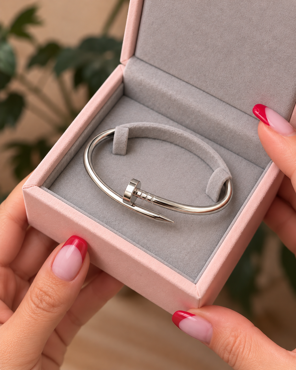 Silver-Tone Nail Bangle   أسوارة المسمار بلون فضي