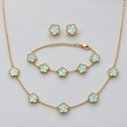 Mint Blue Floral Necklace, Bracelet &amp; Earring Set — Gold-Tone طقم قلادة وسوار وأقراط بزهور مائلة للأزرق وتفاصيل ذهبية