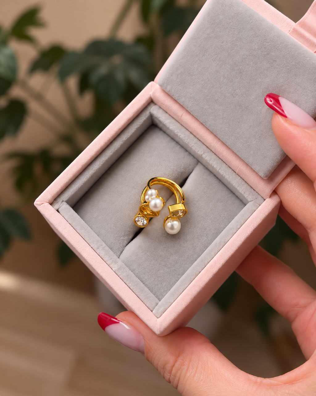 Pearl Curve Double Band Ring محبس انحناءة اللؤلؤ المزدوج