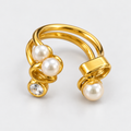 Pearl Curve Double Band Ring محبس انحناءة اللؤلؤ المزدوج