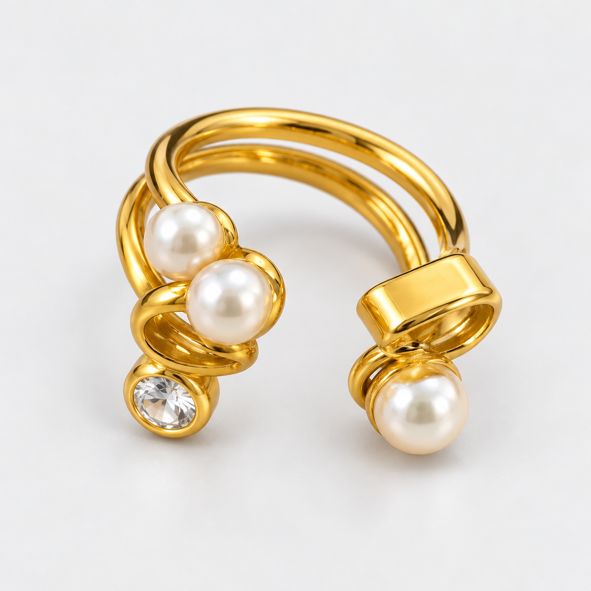 Pearl Curve Double Band Ring محبس انحناءة اللؤلؤ المزدوج