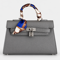 جنطة هيرمس ستايل ميني كيلي ويا سكارف — رمادي Hermès Mini Kelly-Style Bag with Scarf — Grey