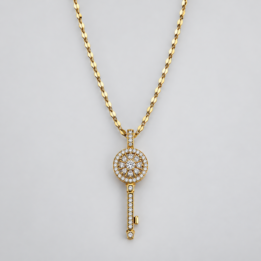 Gold-Tone Sparkling Key Pendant Necklace قلادة بمفتاح براق بلون ذهبي