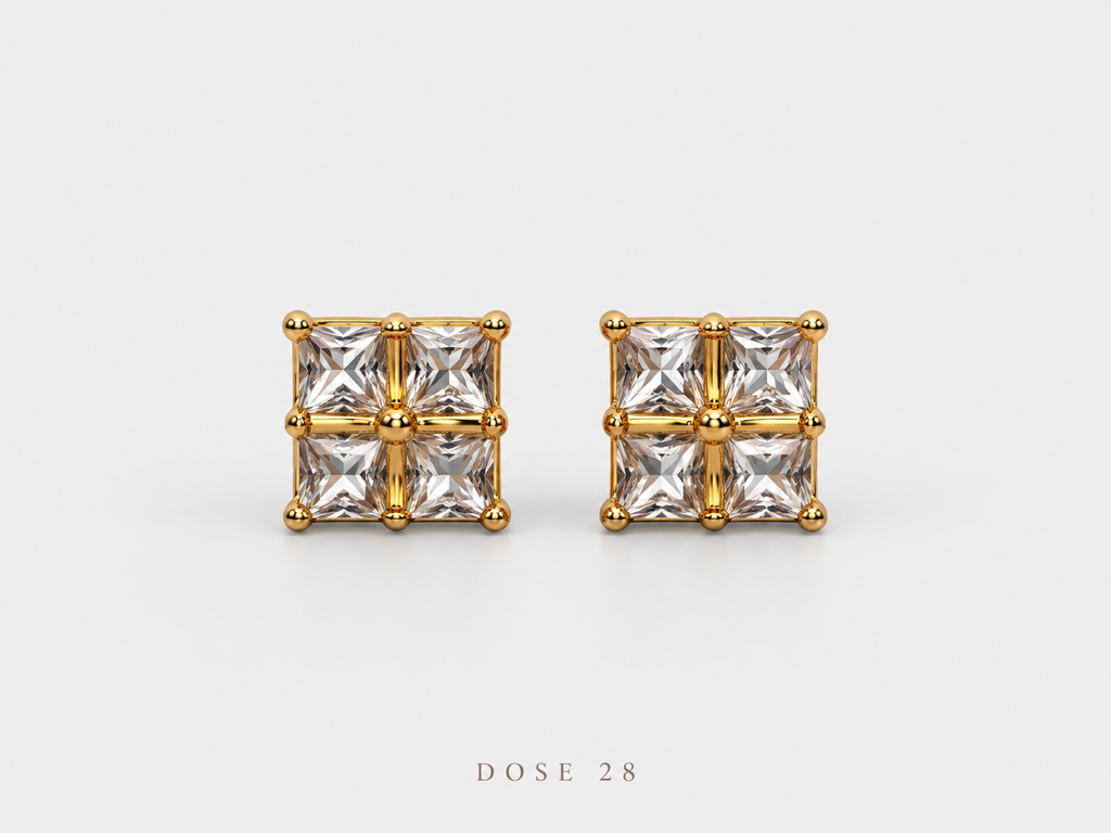 Four-Stone Square Stud Earrings تراجي المربعات الرباعية اللامعة